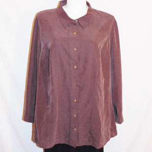 3X Catherines Brown Faux Silk Button Up Top EUC